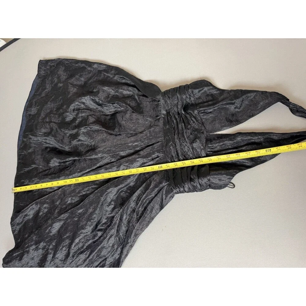 Adrianna Papell Black Halter Cocktail Dress Size 12 Pleated Satin Fit & Flare - Picture 11 of 13